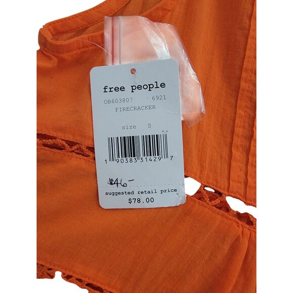 NWT Free People CONSTANT CRUNCH Firecracker Orange Boho Lace Tank Cami Size S - Picture 5 of 7